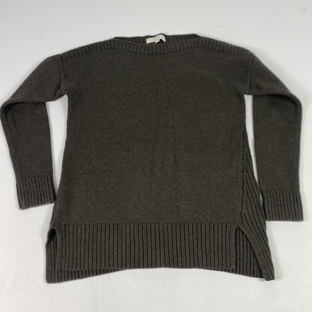 LOFT Sweater Tunic Womens‎ Medium Brown Ribbed Back Side Slit Long Sleeve Knit